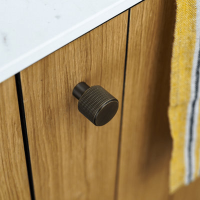 Plank Hardware REVILL Knurled Button Knob - Antique Brass