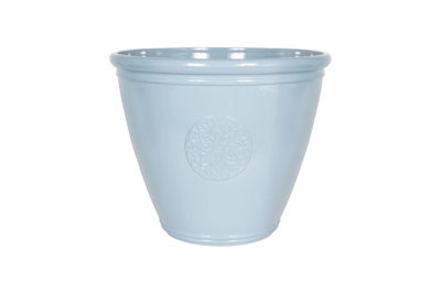 Plant Avenue 40cm Small Eden Emblem Indoor or Outdoor Plant Pot - Plastic - L40 x W40 x H30 cm - Blue