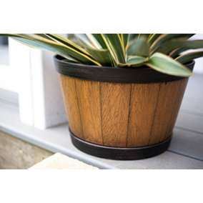 Plant Avenue Pot Planter Indoor or Outdoor Kelkay Oban Light Oak Whiskey Barrel L33cm x W33cm H20cm