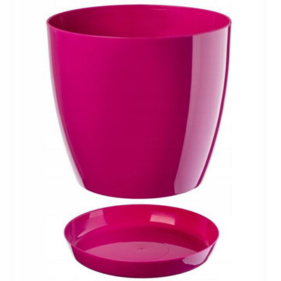 Plant Flower Pot Plastic 20 Colours 9 sizes Gloss Pots Planter Saucer Tray Deco Fuschia 12cm