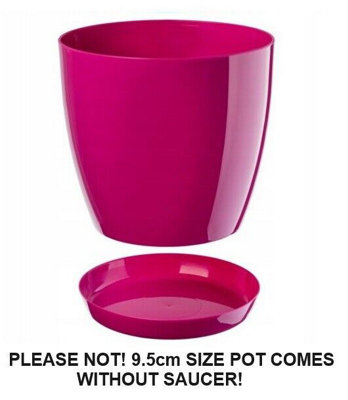 Plant Flower Pot Plastic 20 Colours 9 sizes Gloss Pots Planter Saucer Tray Deco Fuschia 9.5cm