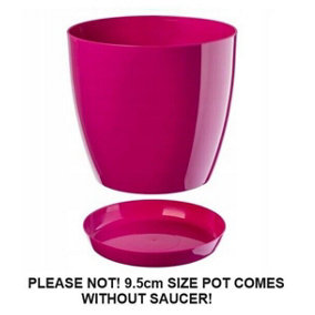 Plant Flower Pot Plastic 20 Colours 9 sizes Gloss Pots Planter Saucer Tray Deco Fuschia 9.5cm