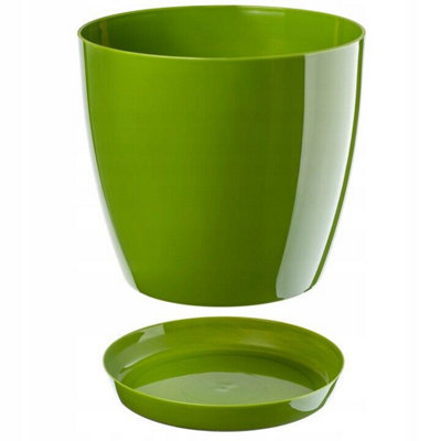 Plant Flower Pot Plastic 20 Colours 9 sizes Gloss Pots Planter Saucer Tray Deco Green 14cm