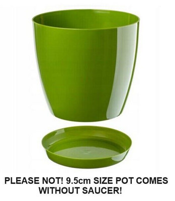 Plant Flower Pot Plastic 20 Colours 9 sizes Gloss Pots Planter Saucer Tray Deco Green 9.5cm