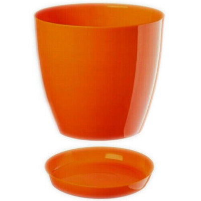 Plant Flower Pot Plastic 20 Colours 9 sizes Gloss Pots Planter Saucer Tray Deco Orange 12cm