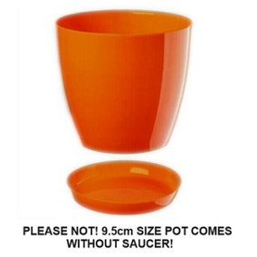 Plant Flower Pot Plastic 20 Colours 9 sizes Gloss Pots Planter Saucer Tray Deco Orange 9.5cm