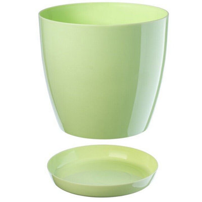 Plant Flower Pot Plastic 20 Colours 9 sizes Gloss Pots Planter Saucer Tray Deco Pastel Green 12cm