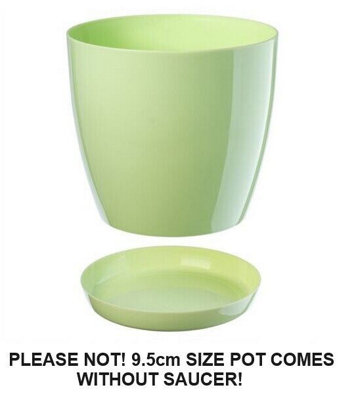 Plant Flower Pot Plastic 20 Colours 9 sizes Gloss Pots Planter Saucer Tray Deco Pastel Green 9.5cm