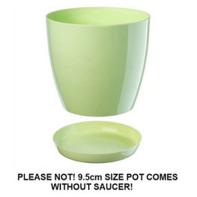 Plant Flower Pot Plastic 20 Colours 9 sizes Gloss Pots Planter Saucer Tray Deco Pastel Green 9.5cm