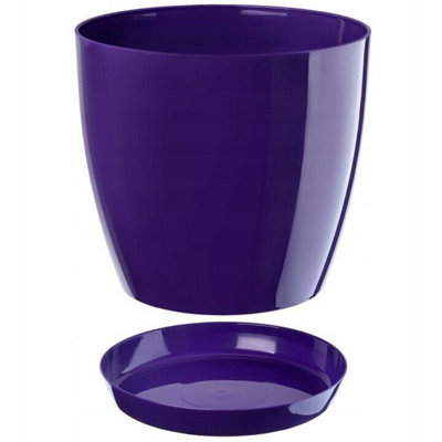 Plant Flower Pot Plastic 20 Colours 9 sizes Gloss Pots Planter Saucer Tray Deco Purple 18cm