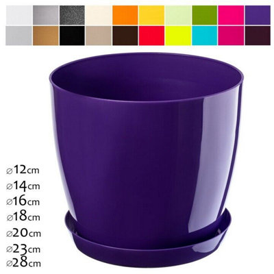 Plant Flower Pot Plastic 20 Colours 9 sizes Gloss Pots Planter Saucer Tray Deco Purple 18cm - 4