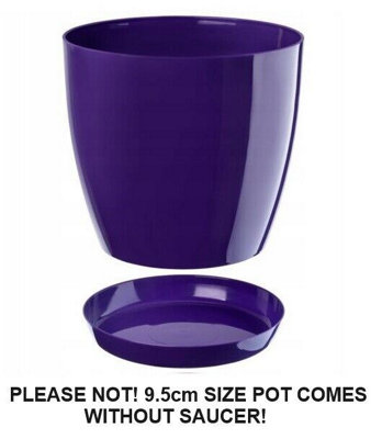 Plant Flower Pot Plastic 20 Colours 9 sizes Gloss Pots Planter Saucer Tray Deco Purple 9cm