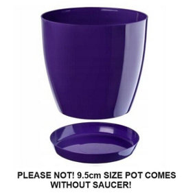 Plant Flower Pot Plastic 20 Colours 9 sizes Gloss Pots Planter Saucer Tray Deco Purple 9cm