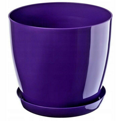 Plant Flower Pot Plastic 20 Colours 9 sizes Gloss Pots Planter Saucer Tray Deco Purple 9cm - 3