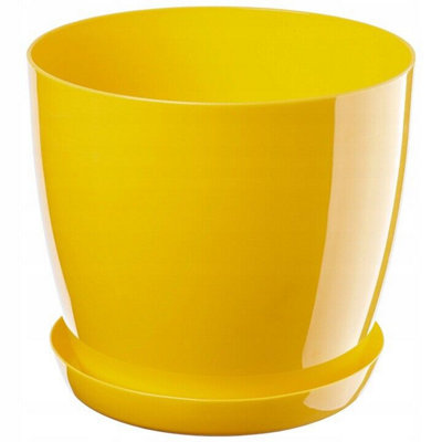 Plant Flower Pot Plastic 20 Colours 9 sizes Gloss Pots Planter Saucer Tray Deco Yellow 14cm