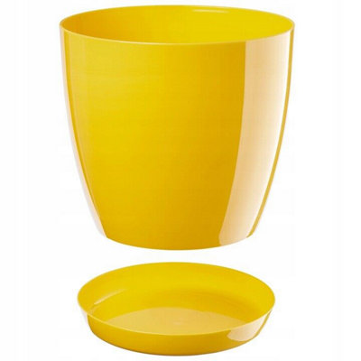 Plant Flower Pot Plastic 20 Colours 9 sizes Gloss Pots Planter Saucer Tray Deco Yellow 23cm