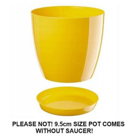 Plant Flower Pot Plastic 20 Colours 9 sizes Gloss Pots Planter Saucer Tray Deco Yellow 9.5cm