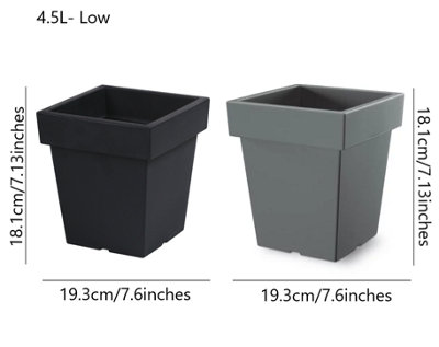 Plant Flower Pot Square Low Planter Pot 3 Sizes Garden Patio Home Large Modern Grey 4.5L - Low