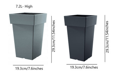 Plant Flower Pot Square Low Planter Pot 3 Sizes Garden Patio Home Large Modern Grey 7.2L High