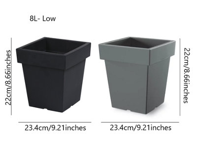 Plant Flower Pot Square Low Planter Pot 3 Sizes Garden Patio Home Large Modern Grey 8L Low