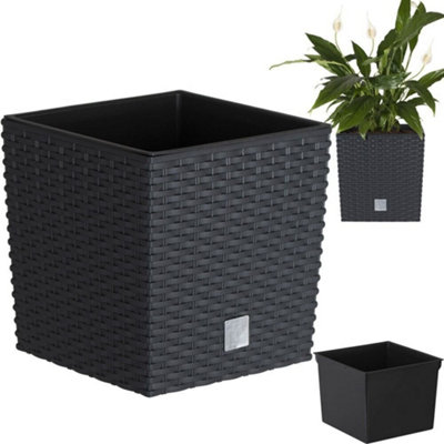 Plant Flower Pot Square Rattan Planter Inner Pot Garden Patio Home Large Anthracite 37l - 3