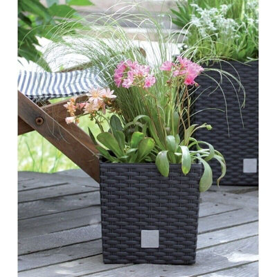 Plant Flower Pot Square Rattan Planter Inner Pot Garden Patio Home Large Anthracite 37l - 4