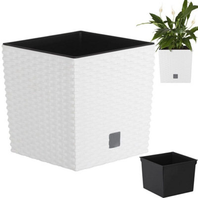 Plant Flower Pot Square Rattan Planter Inner Pot Garden Patio Home Large White 11L - 3