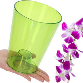 Plant Orchid Pot Plastic  Gloss Oval Planter 12 cm Green transparent Round
