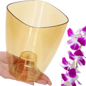 Plant Orchid Pot Plastic  Gloss Oval Planter 12 cm Honey transparent Square