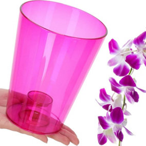 Plant Orchid Pot Plastic  Gloss Oval Planter 12 cm Pink transparent