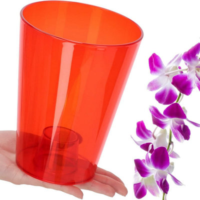 Plant Orchid Pot Plastic  Gloss Oval Planter 12 cm Red Round