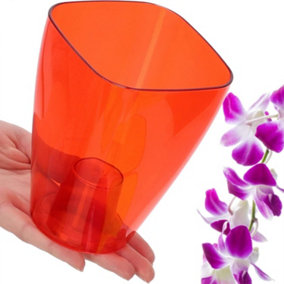 Plant Orchid Pot Plastic  Gloss Oval Planter 12 cm Red Square