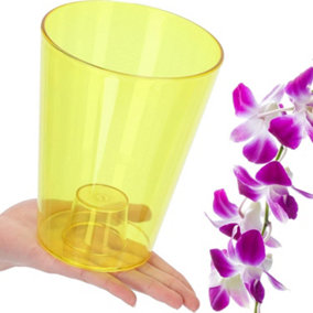 Plant Orchid Pot Plastic  Gloss Oval Planter 12 cm Yellow transparent Round