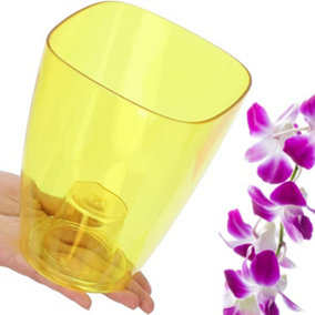 Plant Orchid Pot Plastic  Gloss Oval Planter 12 cm Yellow transparent Square