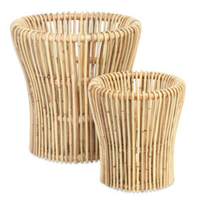 Plant Pot Baskets Indoor Large Rattan in Natural Set of 2 Stackable