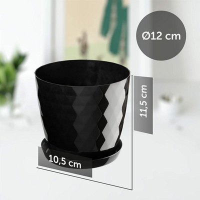 Plant Pot Flowerpot Round Plastic Crystal Modern Decorative Small Medium Large Black 12cm