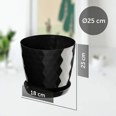 Plant Pot Flowerpot Round Plastic Crystal Modern Decorative Small Medium Large Black 14cm