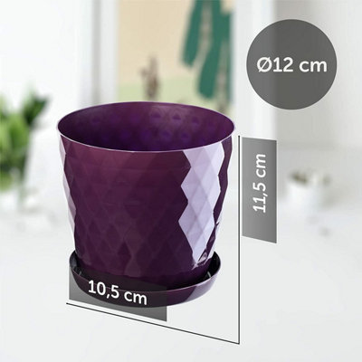 Plant Pot Flowerpot Round Plastic Crystal Modern Decorative Small Medium Large Purple 12cm