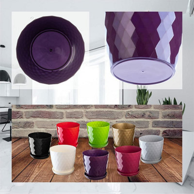 Plant Pot Flowerpot Round Plastic Crystal Modern Decorative Small Medium Large Purple 25cm