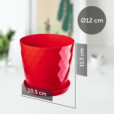 Plant Pot Flowerpot Round Plastic Crystal Modern Decorative Small Medium Large Red 12cm