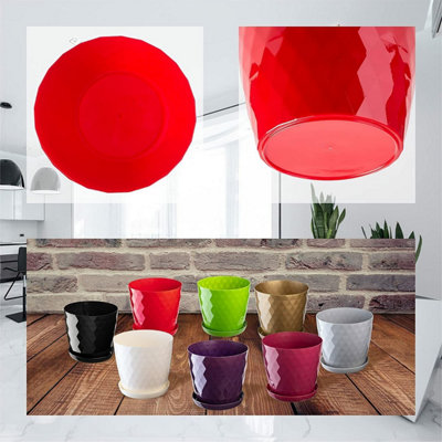 Plant Pot Flowerpot Round Plastic Crystal Modern Decorative Small Medium Large Red 16cm