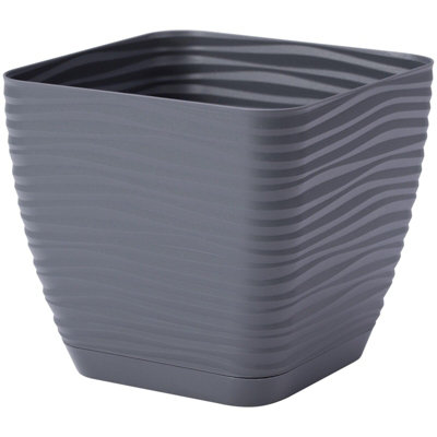 Plant Pot Flowerpot Square Plastic Modern Decorative Small Medium Large Anthracite 11cm