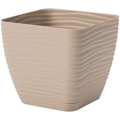 Plant Pot Flowerpot Square Plastic Modern Decorative Small Medium Large Cafe Latte 13cm