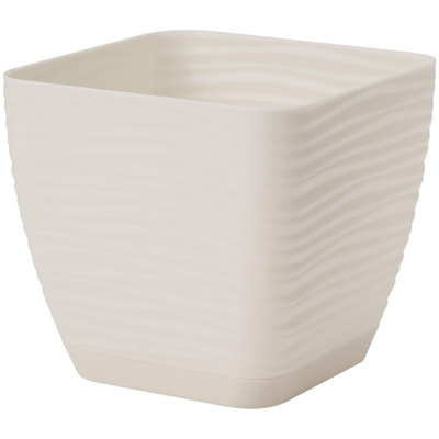 Plant Pot Flowerpot Square Plastic Modern Decorative Small Medium Large Cream 11cm