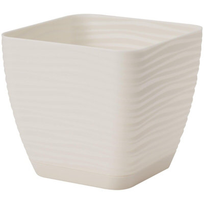 Plant Pot Flowerpot Square Plastic Modern Decorative Small Medium Large  Cream 17cm