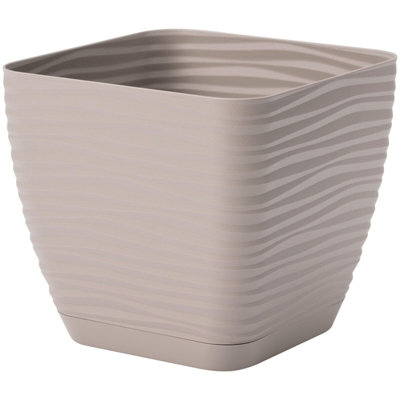 Plant Pot Flowerpot Square Plastic Modern Decorative Small Medium Large Taupe 11cm