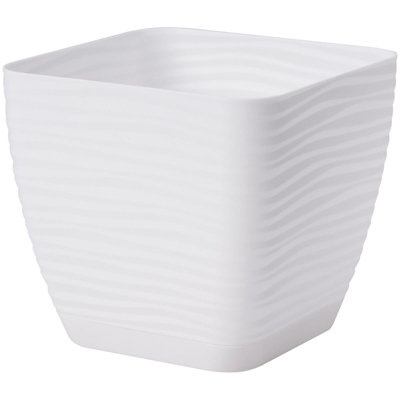 Plant Pot Flowerpot Square Plastic Modern Decorative Small Medium Large  White 15cm