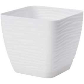Plant Pot Flowerpot Square Plastic Modern Decorative Small Medium Large  White 17cm