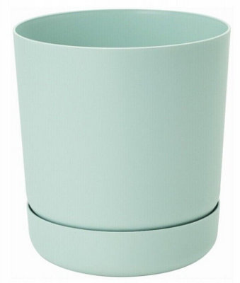 Plant Pot with Saucer Flowerpot Round Plastic Modern Decorative 6 Pastel Colours Dusty Mint 13cm