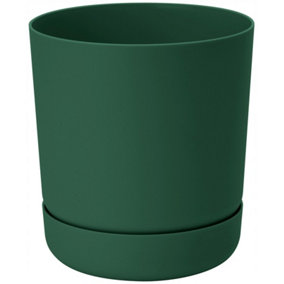 Plant Pot with Saucer Flowerpot Round Plastic Modern Decorative 6 Pastel Colours Moss Green 13cm